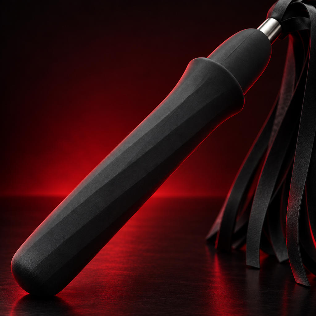 Close-up of the Electric Flogger sculpted black handle